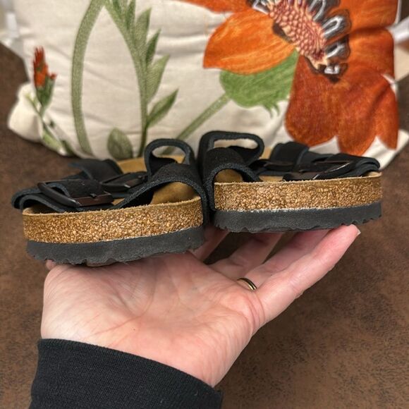 BIRKENSTOCK ARIZONA SOFT FOOTBED BLACK SUEDE CORK DOUBLE BUCKLE 39 REGULAR M6 L8 - Picture 12 of 15